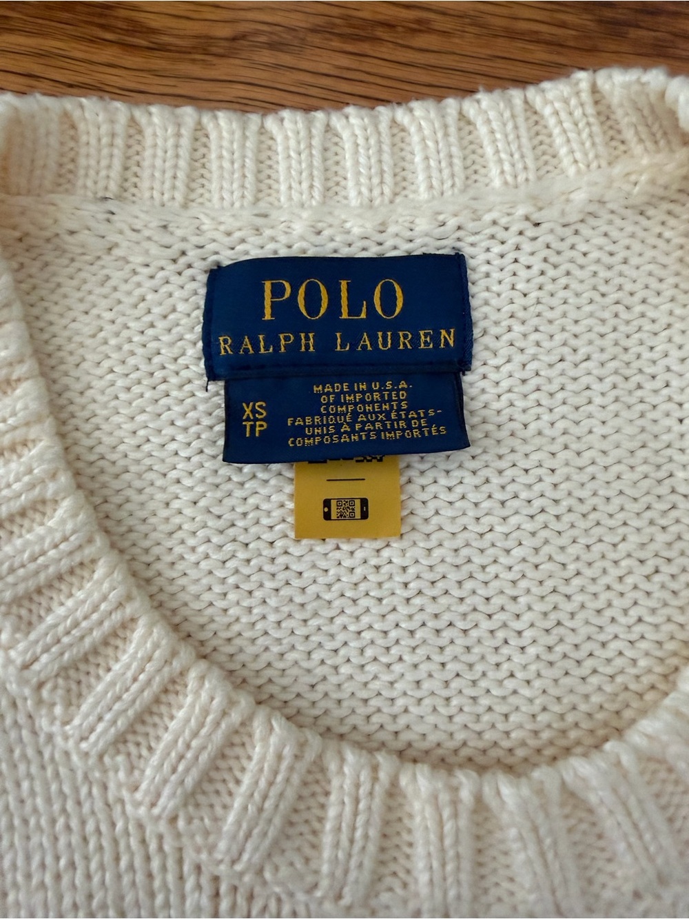 Polo by Ralph Lauren Cream Crewneck Sweater with American Flag - Picture 2 of 2
